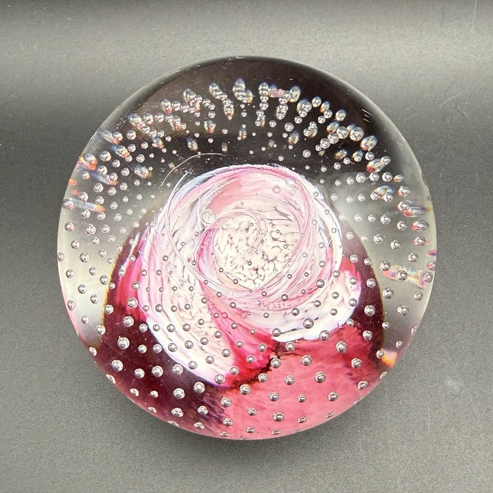 Caithness Cauldron Scotland Pink Ribbon Swirl Glass Paperweight P63758 1982 - Picture 4 of 12